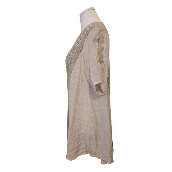 Womens Beige Mesh Panel Top Lagenlook Short Sleeve Sheer Boho Summer Sz XL - Picture 4 of 6